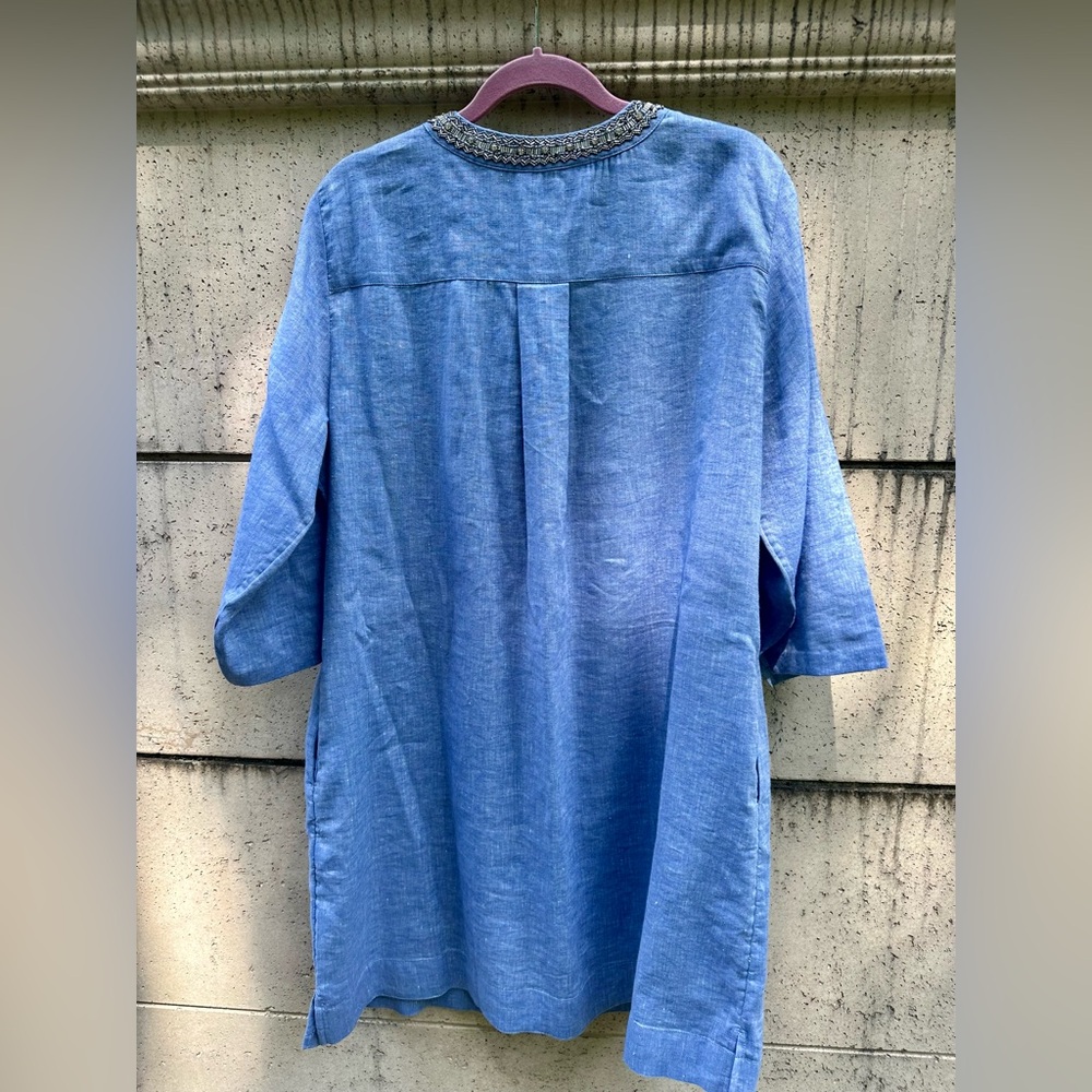 Chico’s ✨ Beaded Linen-Blend Dress ✨ Chambray Blue ✨ Size 3/XL - Picture 11 of 16